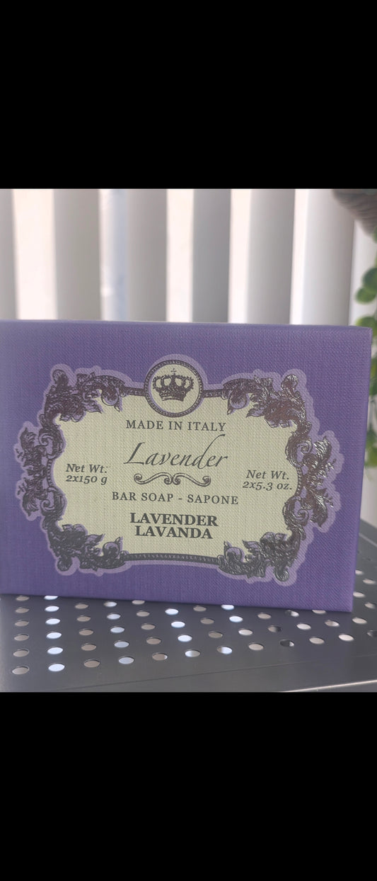 Lavender Tuscan Extra Fine Bar Soap Set – Made in Italy – 2 Luxury Soap Bars (150g Each)