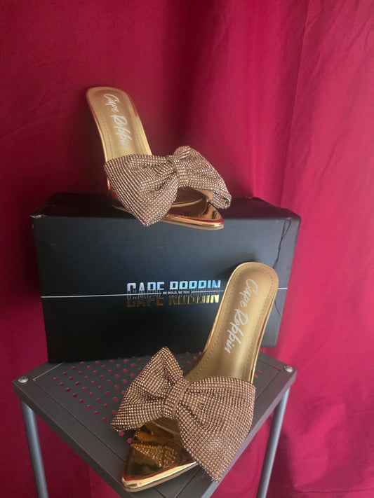 Cape Robbin Dania Gold Rhinestone Bow Heels Women’s Size 6