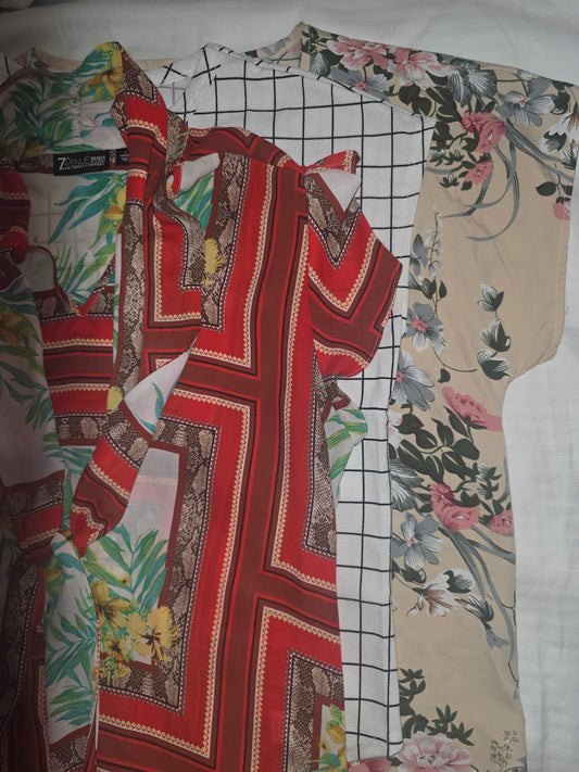 Lot of 3 Women’s Blouses – Size L – Floral, Plaid & Printed