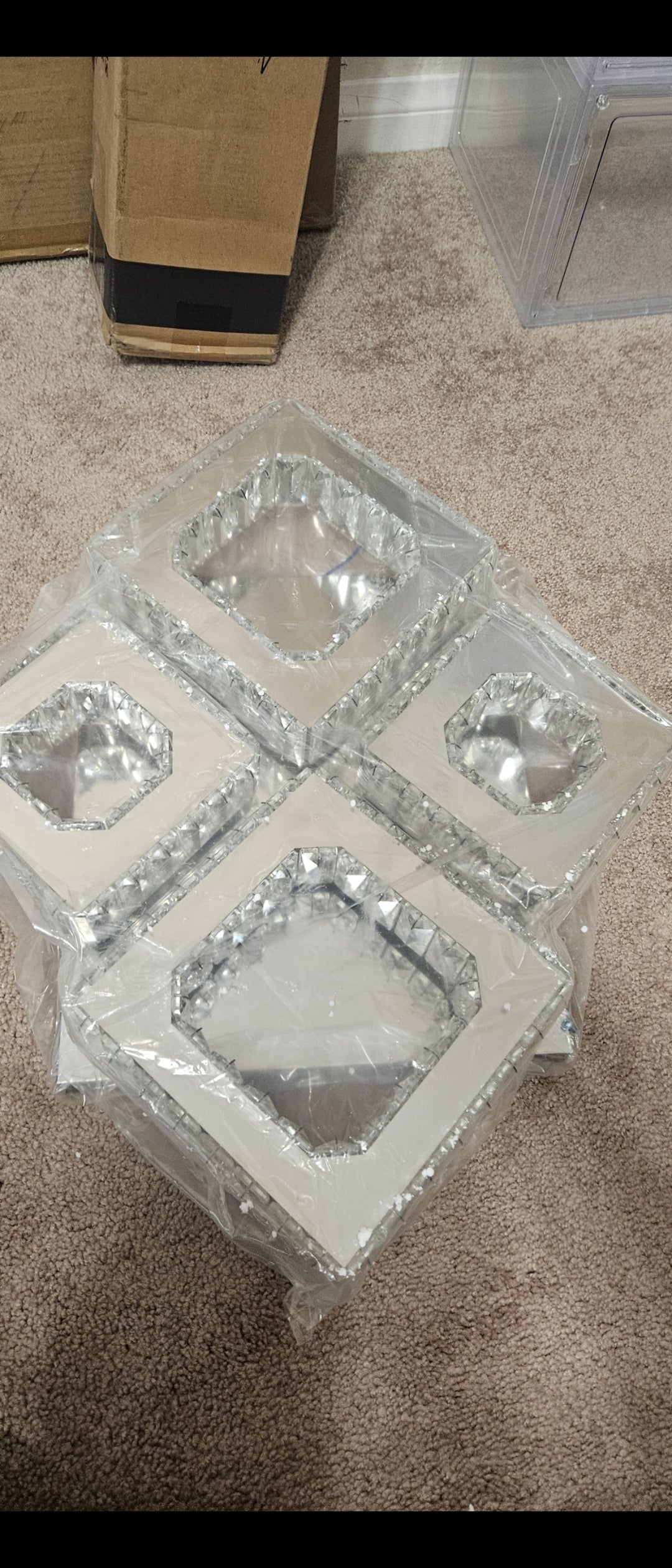 Modern 4-Square Crystal LED Ceiling Light with Remote Control