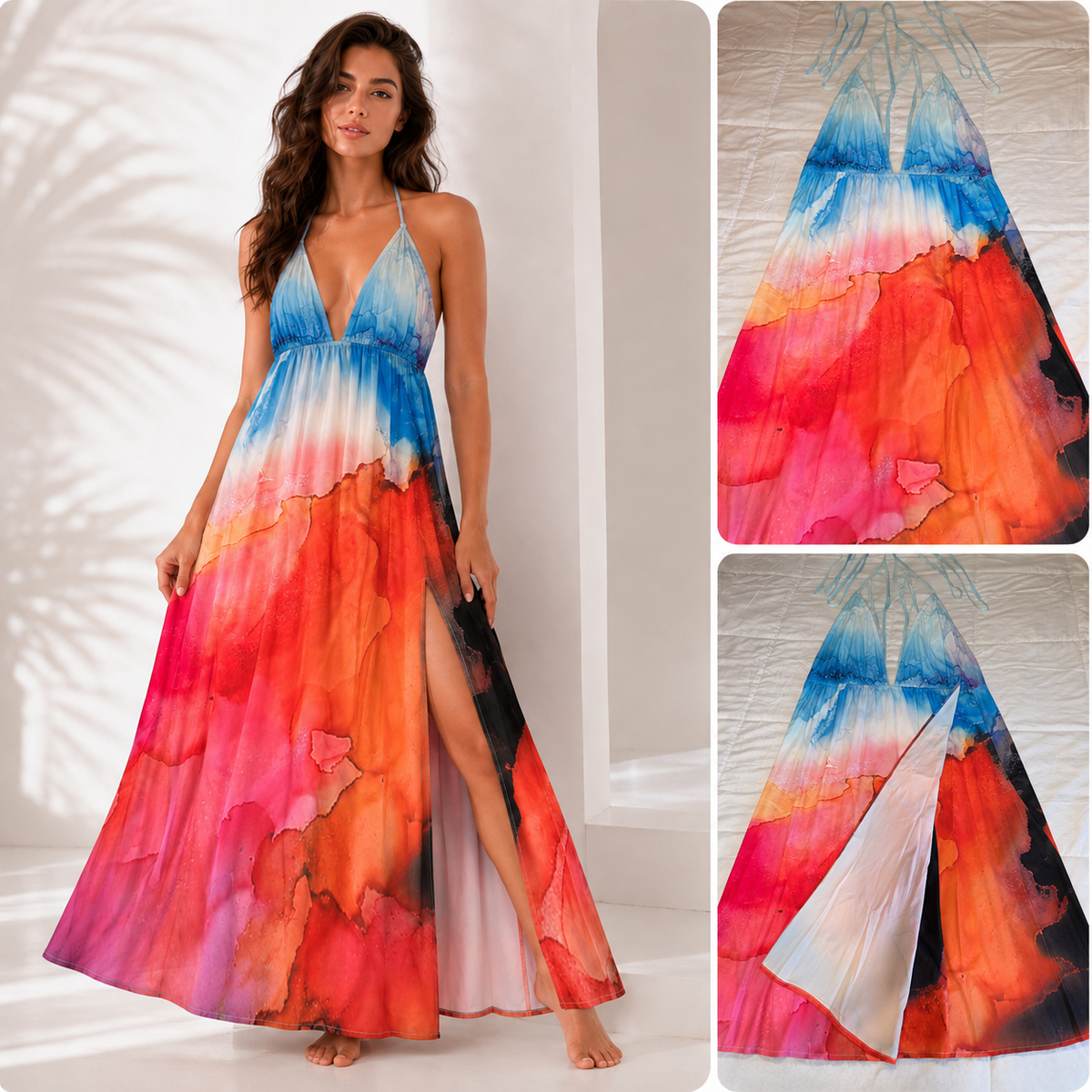 SHEIN Women’s Multicolor Halter Maxi Dress – Size S