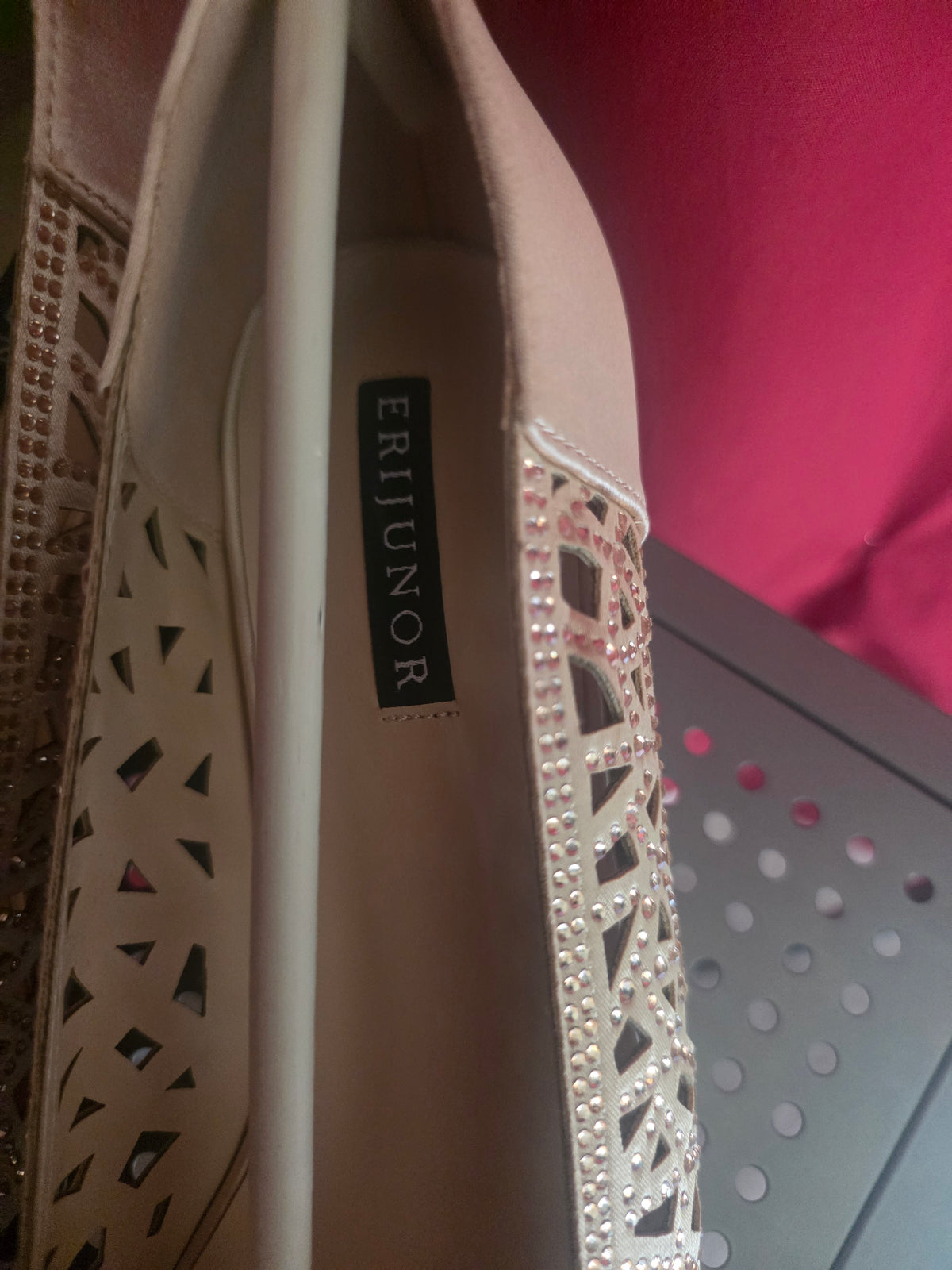 ERIUNOR Women’s Peep Toe Rhinestone Flats Champagne Size 11