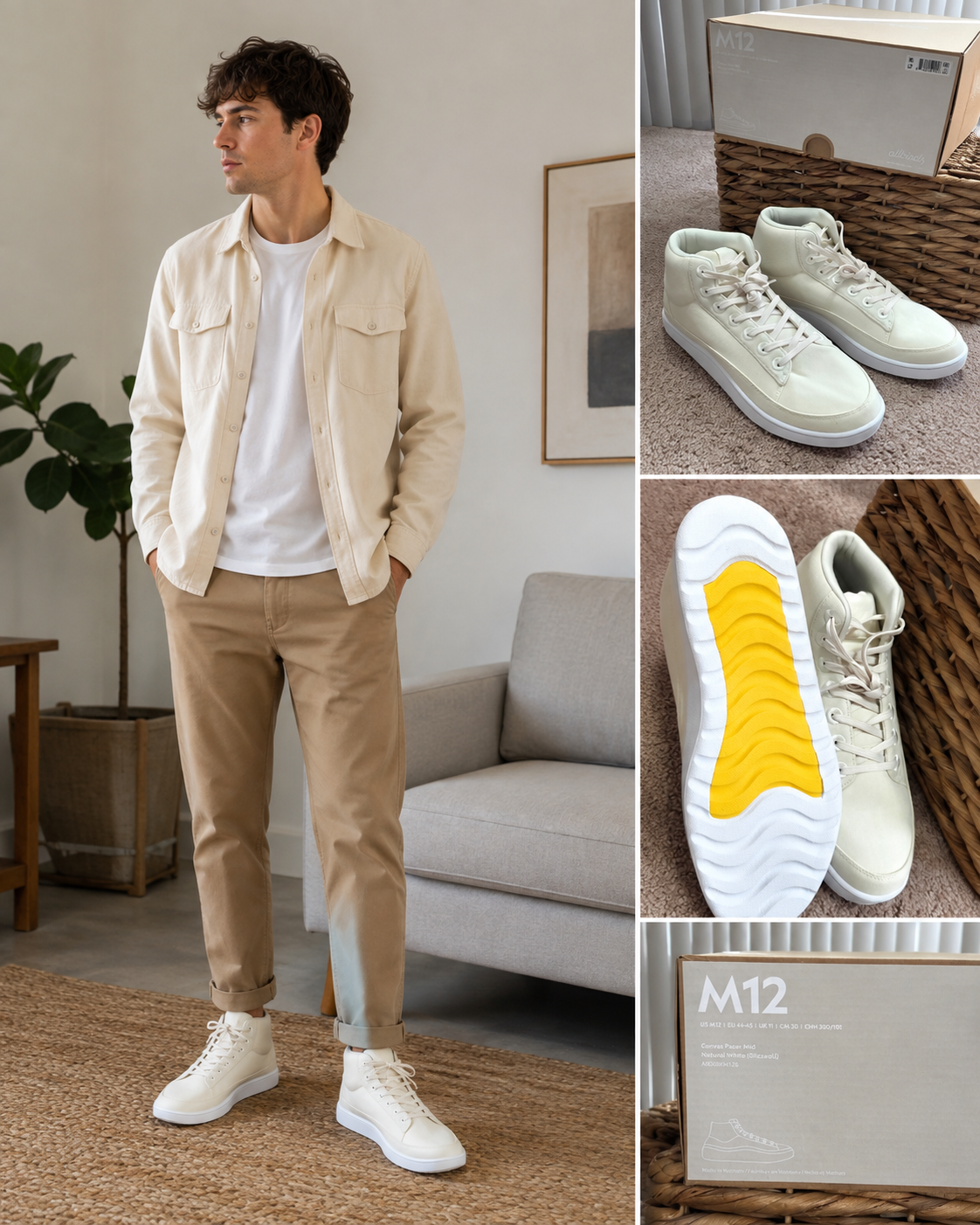 Allbirds Canvas Pacer Mid Men’s Sneakers Natural White Size 12