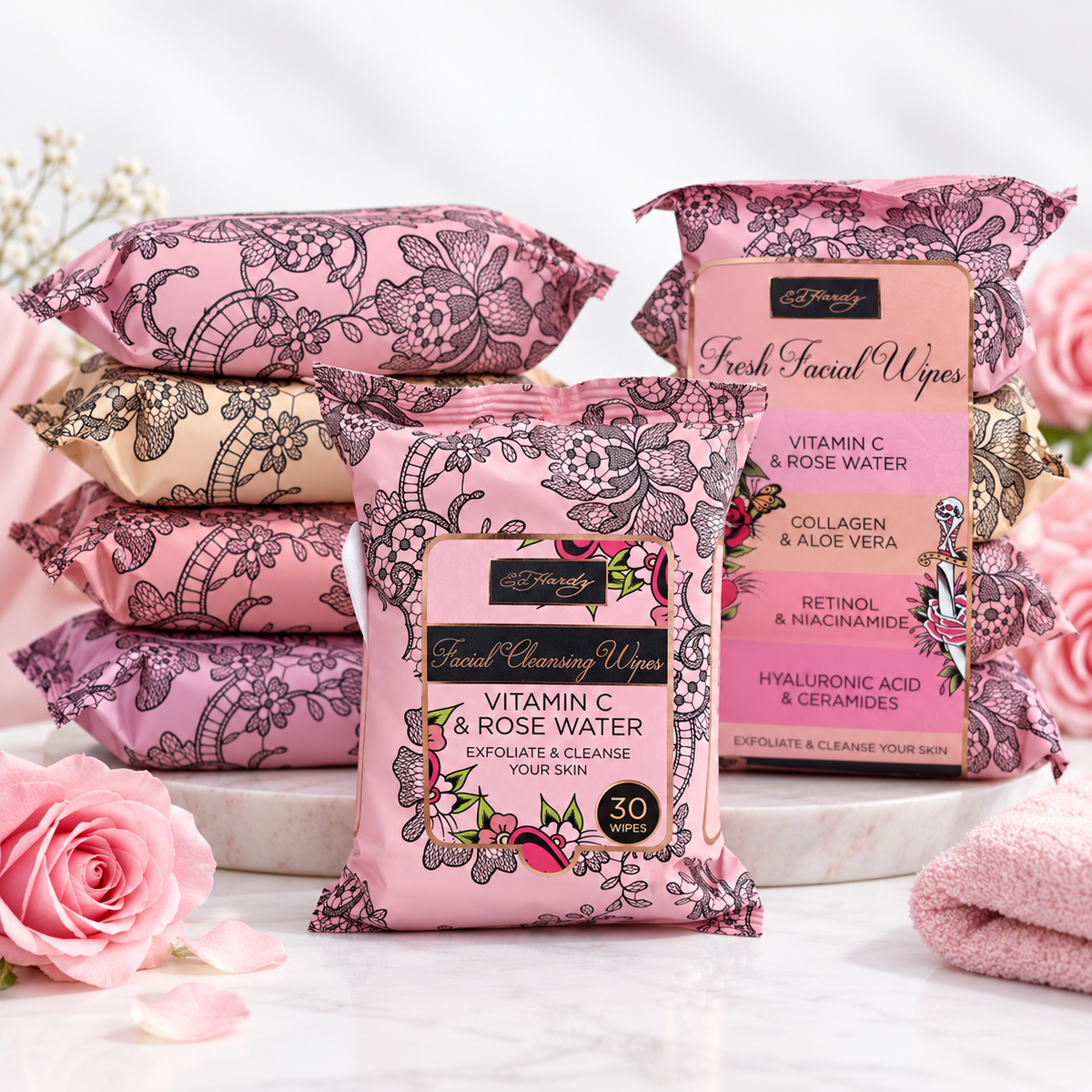 Ed Hardy Fresh Facial Wipes Variety Pack 4 Packs 30 Count Each New