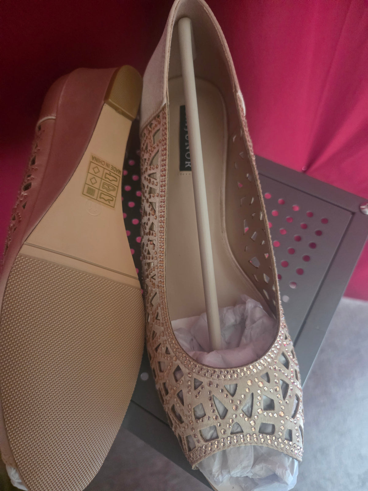 ERIUNOR Women’s Peep Toe Rhinestone Flats Champagne Size 11