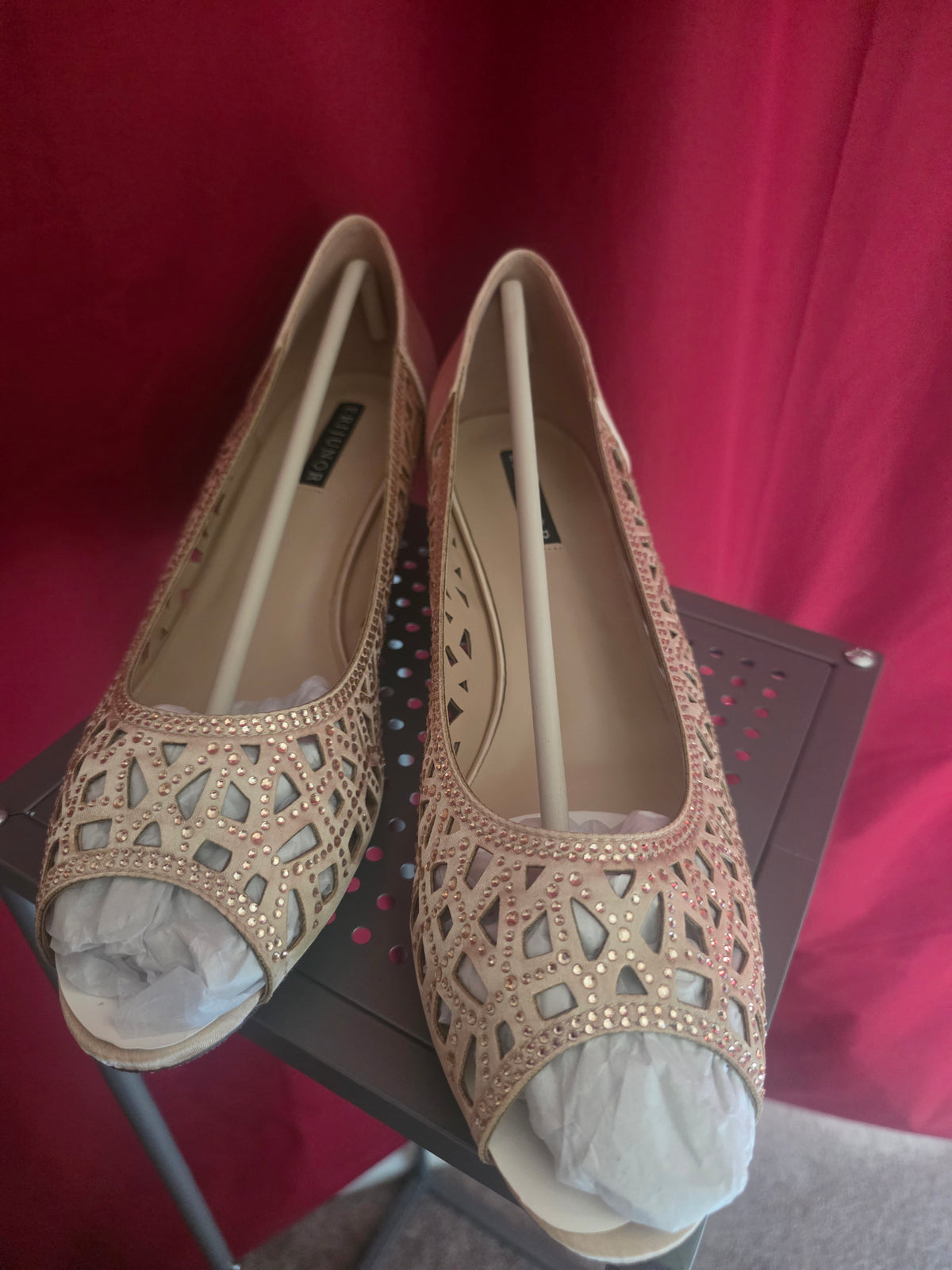 ERIUNOR Women’s Peep Toe Rhinestone Flats Champagne Size 11