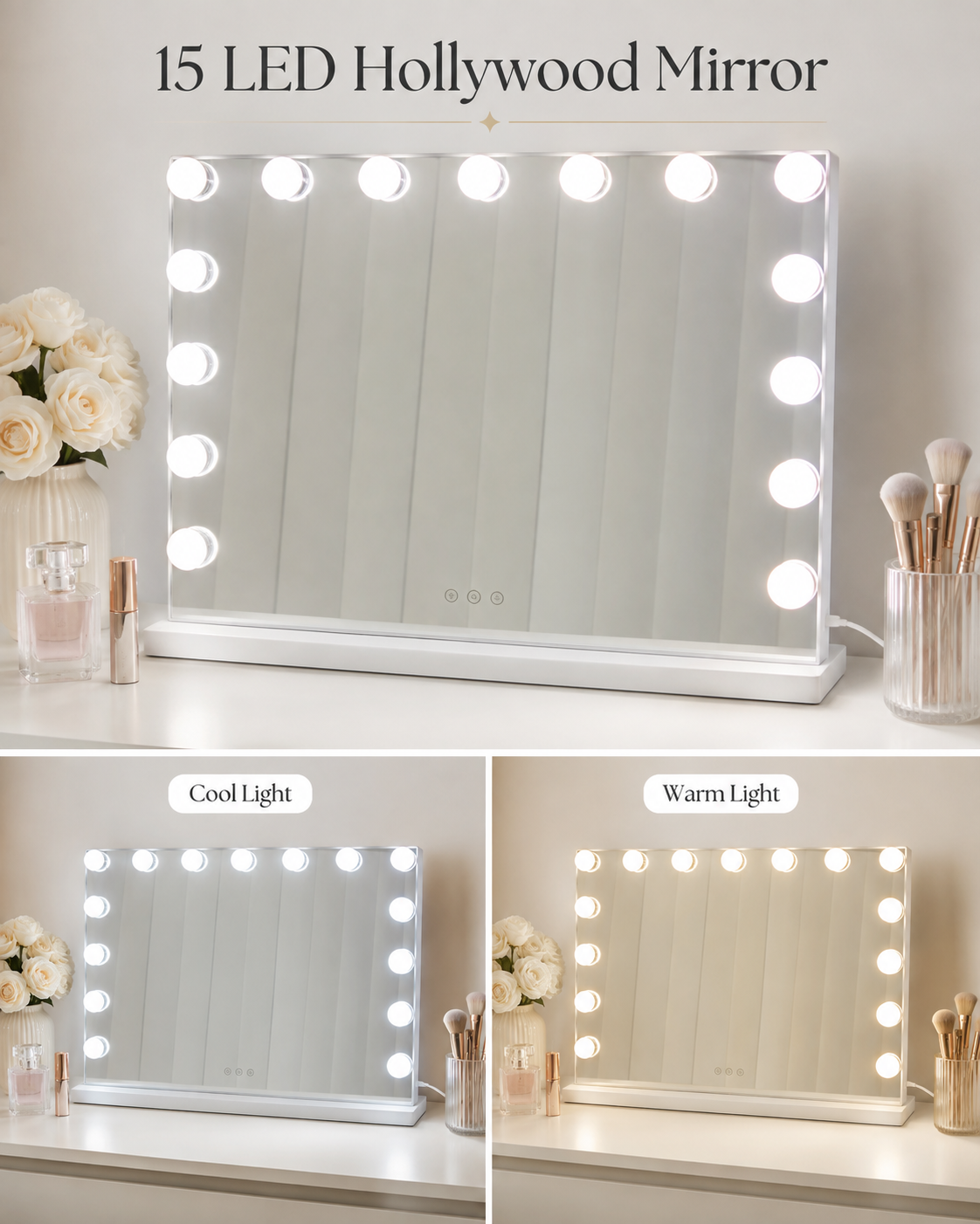 15 LED Hollywood Vanity Mirror with Lights – White